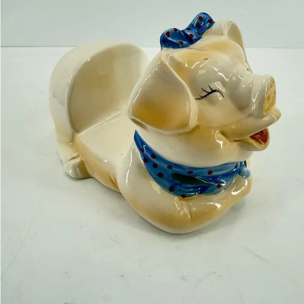 Whimsical Pig Napkin Holder Ceramic Chef Piggy Vintage Kitsch Farmhouse Kitchen